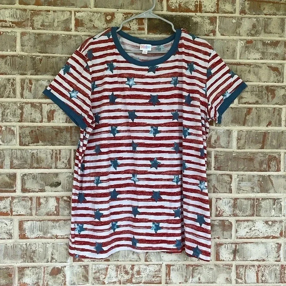 LuLaRoe Red White Blue Stars and Stripes Short Sleeved T-shirt - Picture 1 of 8